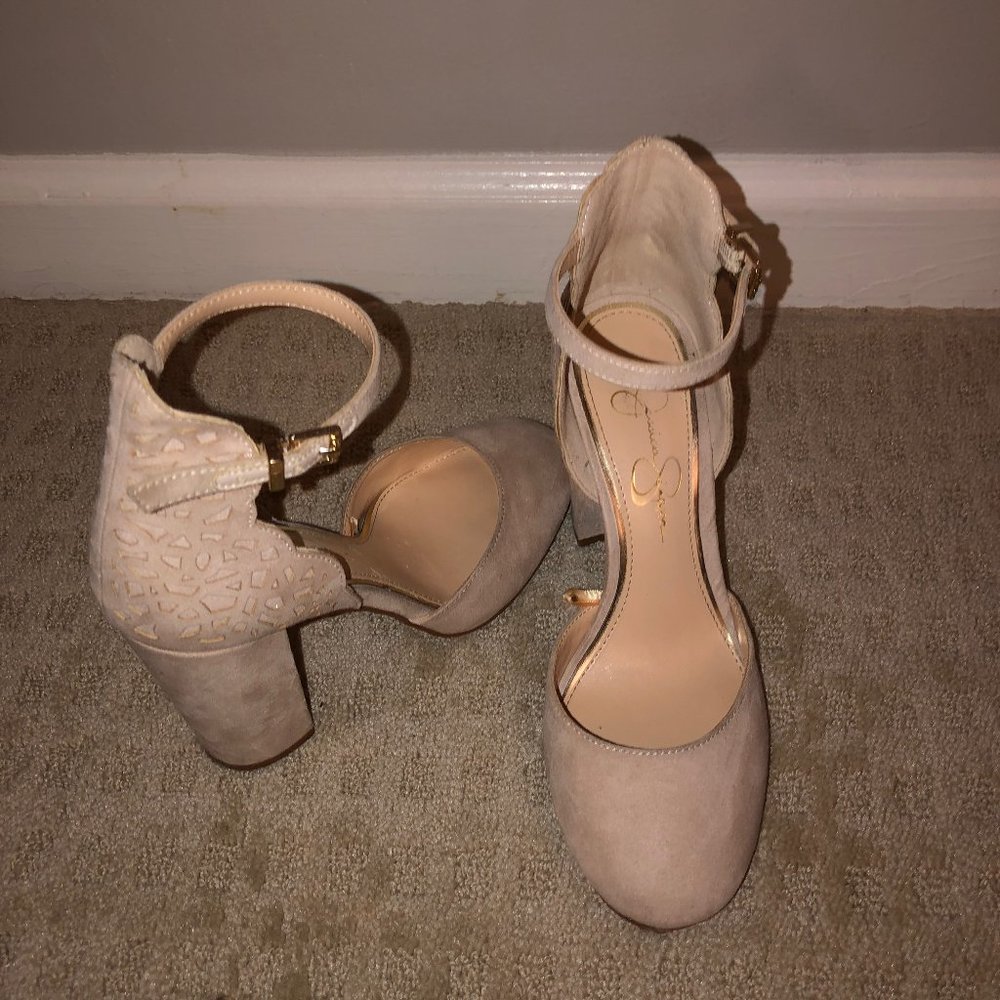 Jessica Simpson Nude Suede Closed Toe Heels